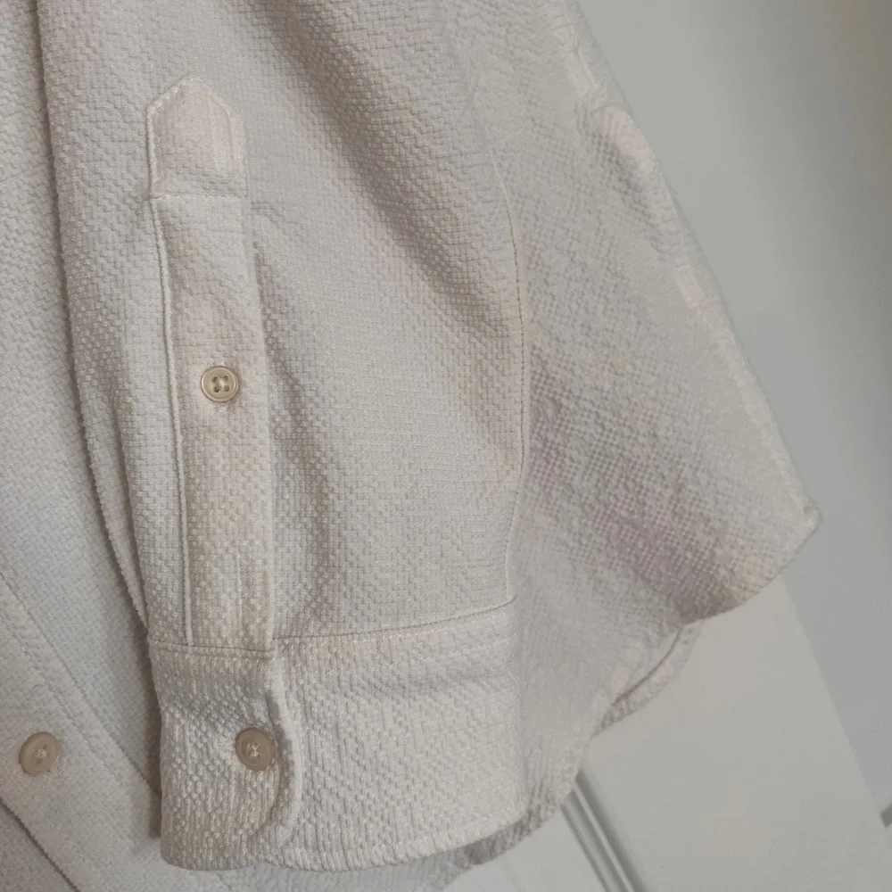 Zara White textured Dress Shirts Buttondown Long Sleeve Men's M